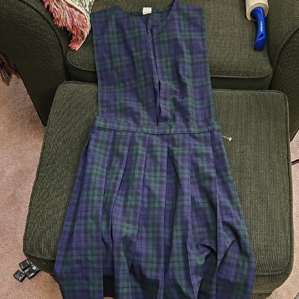 Plaid Kids School Uniform Jumper Dress in Blue and Green Size 18